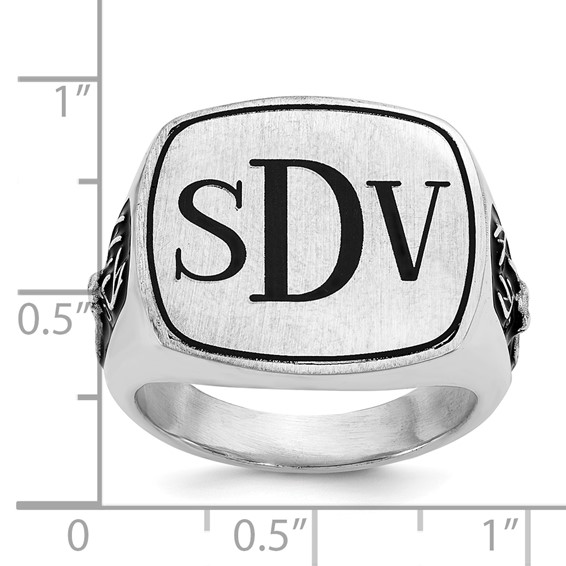 Sterling Silver/Rhod-plated Antler Monogram Cushion Ring
