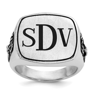 Sterling Silver/Rhod-plated Antler Monogram Cushion Ring