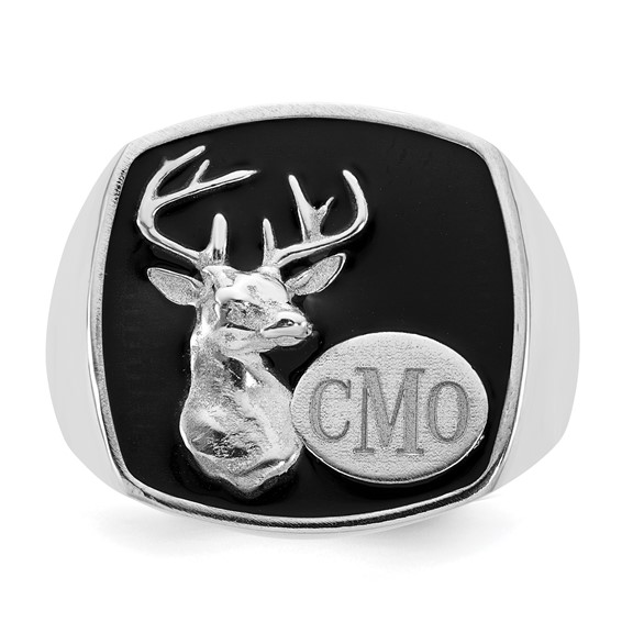 Sterling Silver/Rhod-plated Epoxy Monogram Deer Cushion Ring