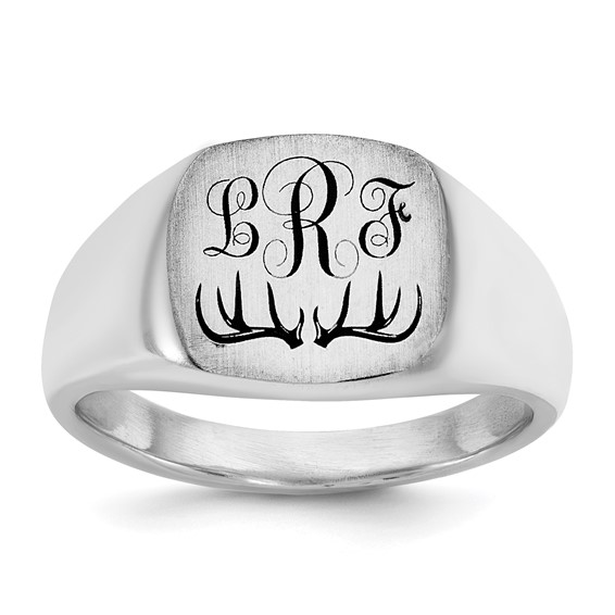Sterling Silver/Rhod-plated Epoxy Deer Monogram Ring