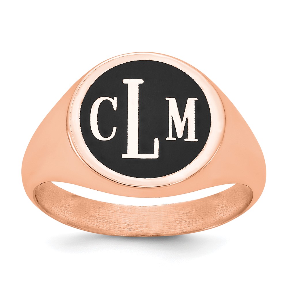 SS/Rose-plated Polished with Antiqued Background Monogram Signet Ring