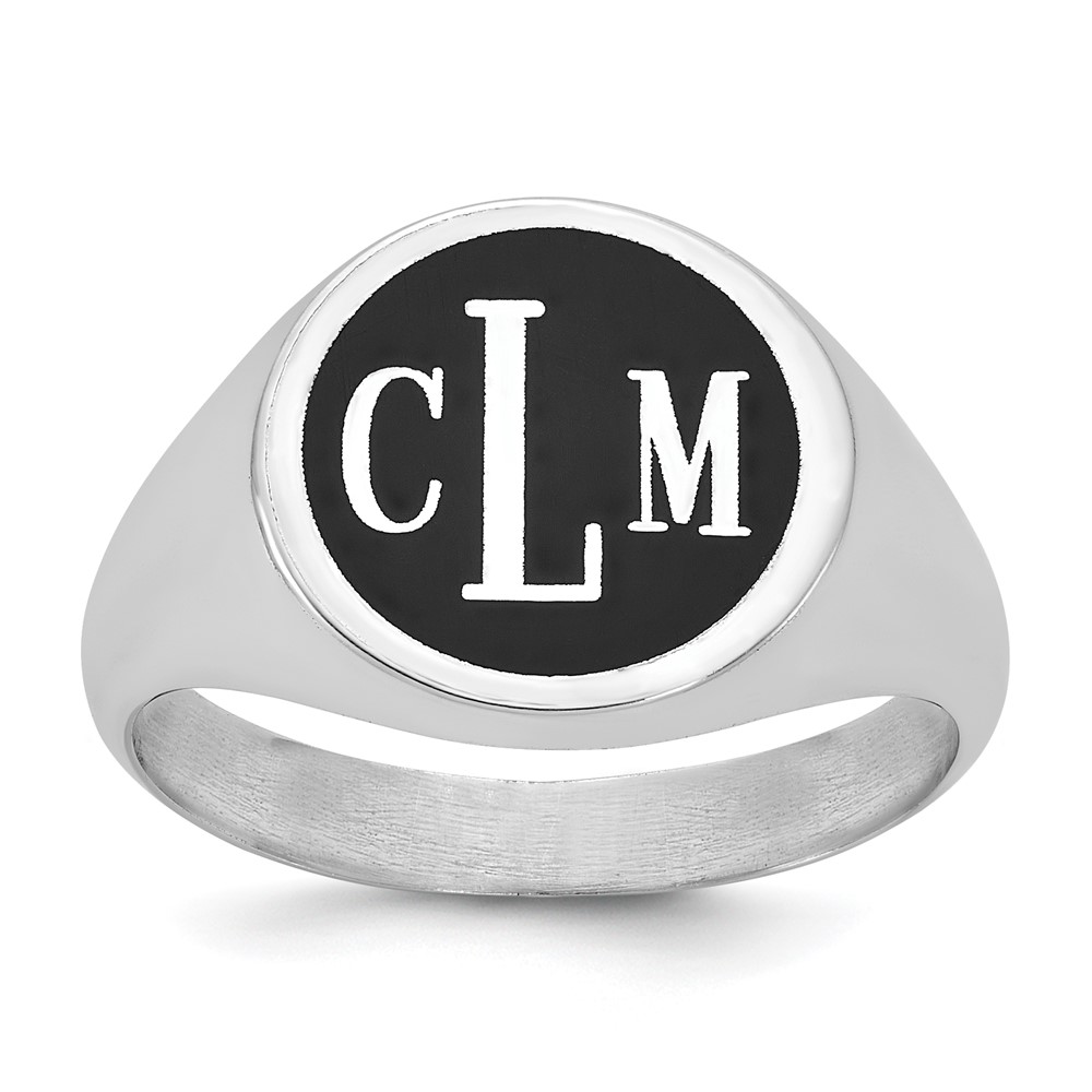 SS/Rhodium-plated Polished with Antiqued Background Monogram Signet Ring