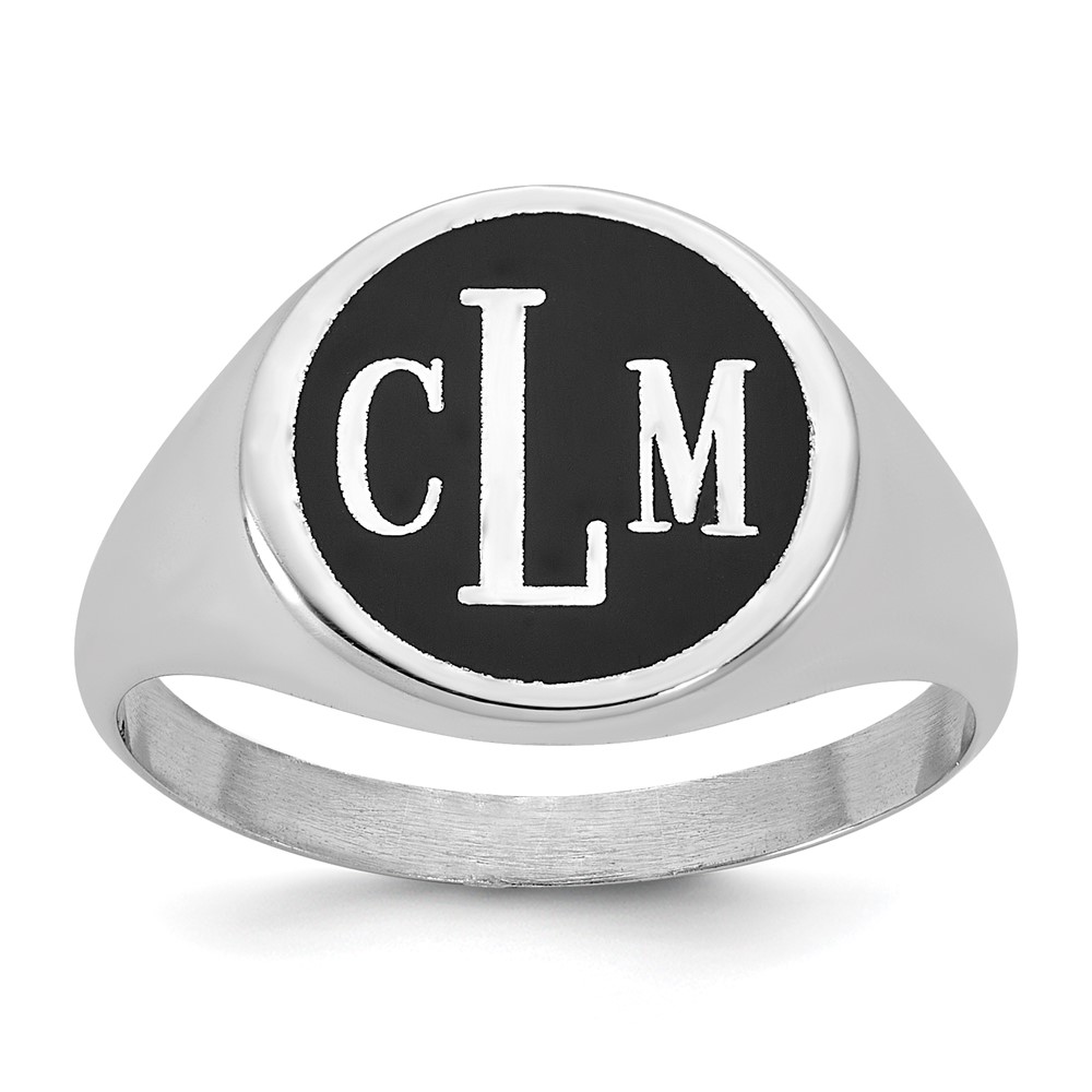 SS/Rhodium-plated Polished with Antiqued Background Monogram Signet Ring