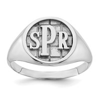 Sterling Silver Rhod-plated Textured Monogram Signet Ring view 1