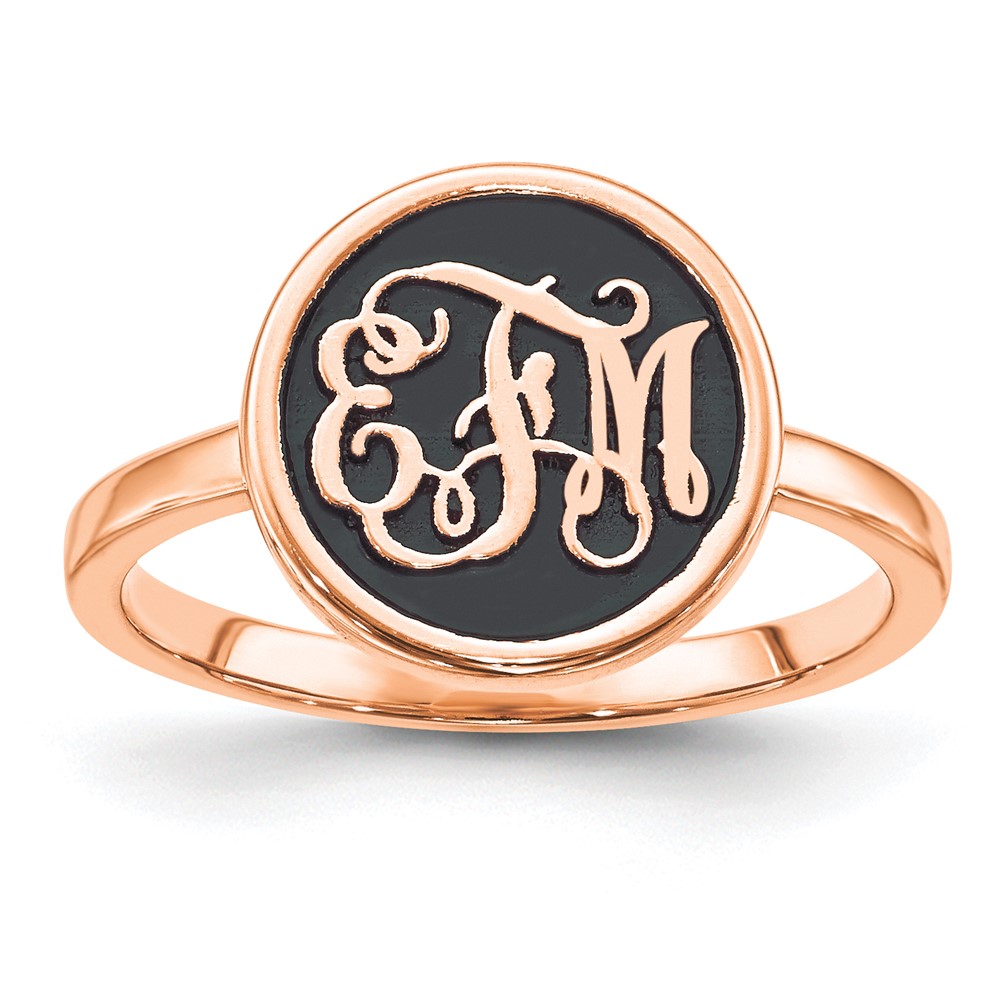 SS/Rose-plated Polished with Antiqued Background Monogram Ring