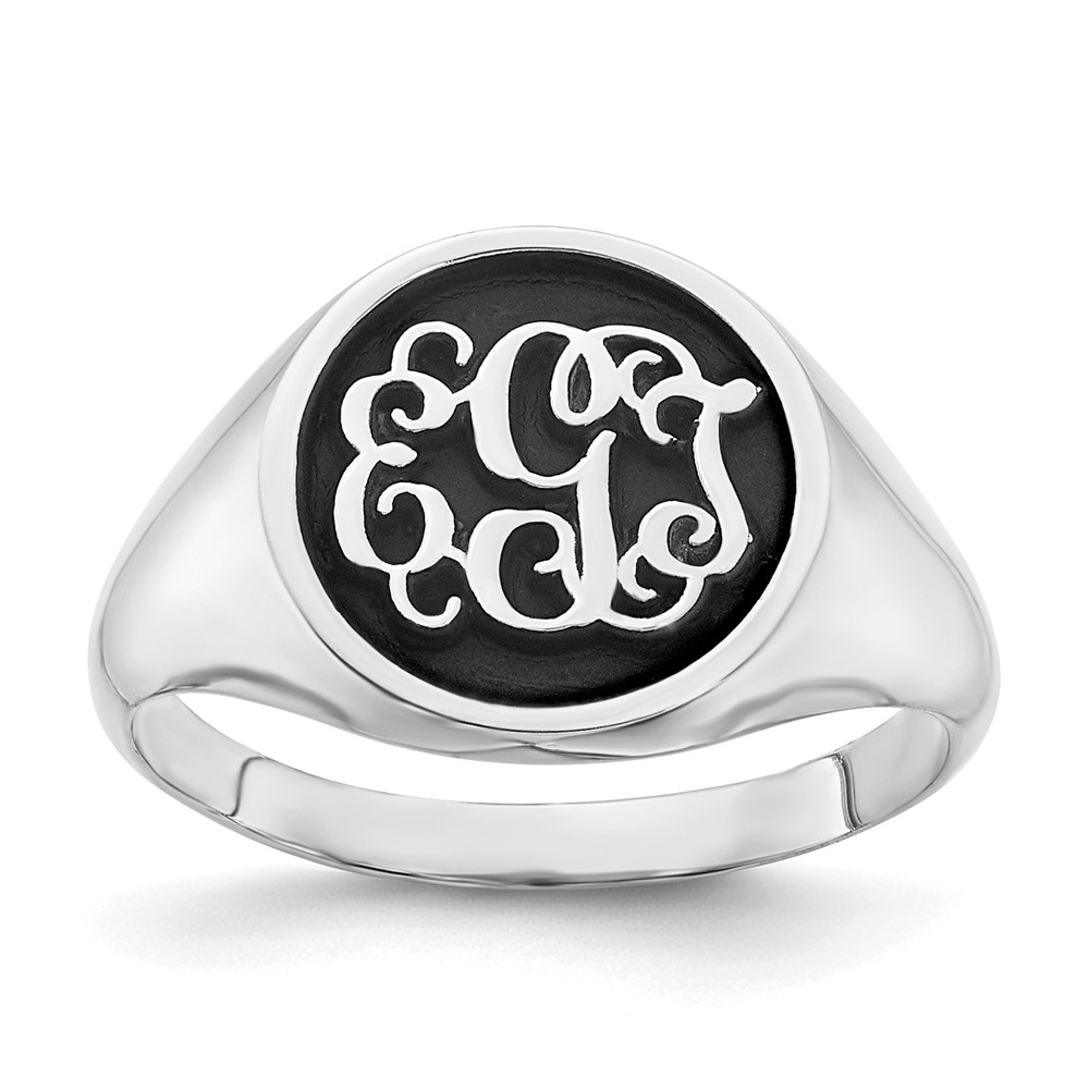 SS/Rhodium-plated Polished with Antiqued Background Monogram Ring