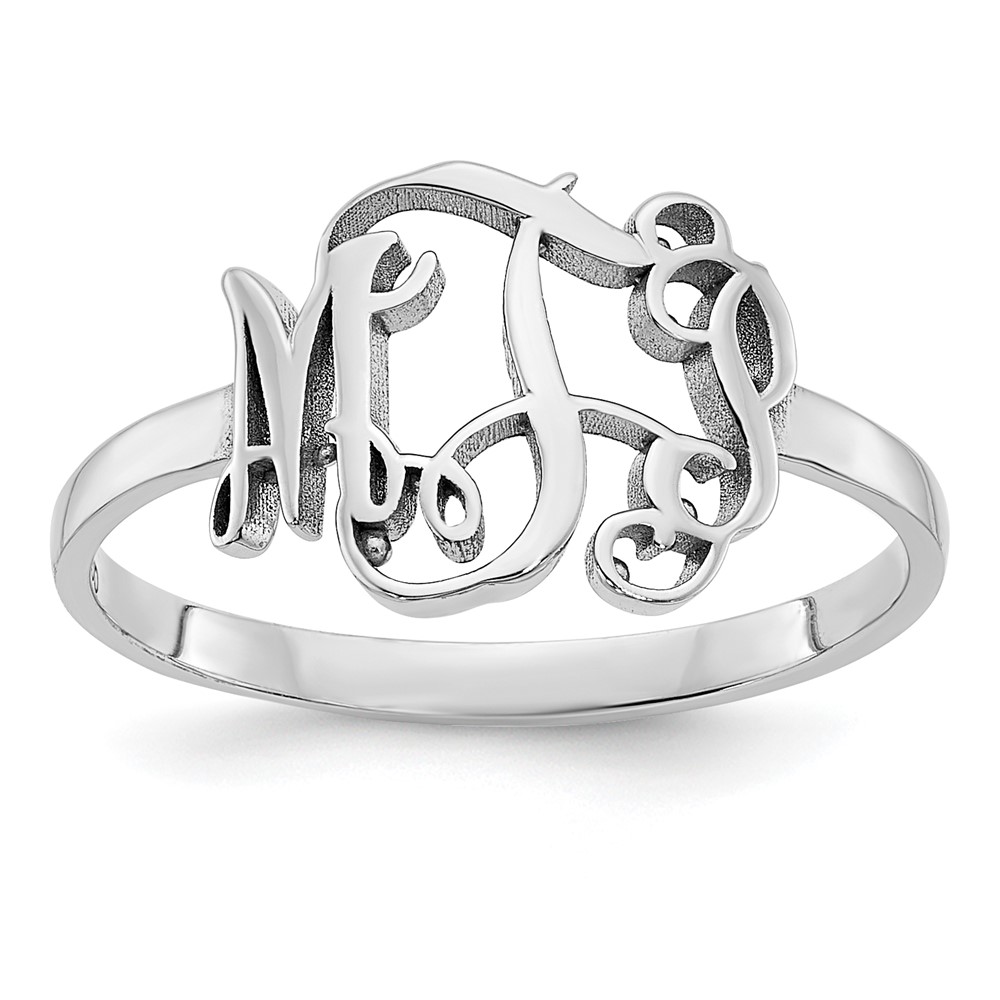 Sterling Silver/Rhodium-plated Polished Monogram Ring