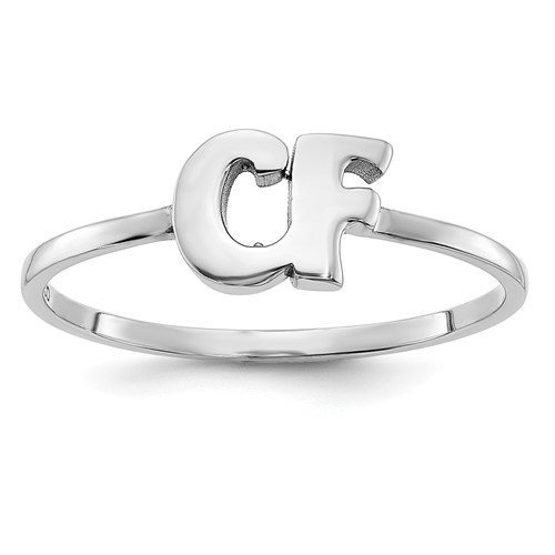 Sterling Silver Rhod-plated Script Or Block Font Double Initial Ring