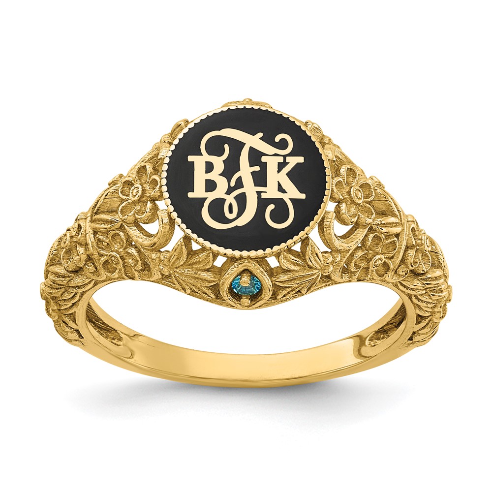 Sterling Silver/Gold-plated Filigree with 1.5mm Birthstone Monogram Ring