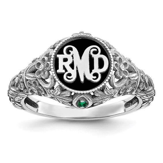 Filigree Monogram Ring with 2 Birthstones