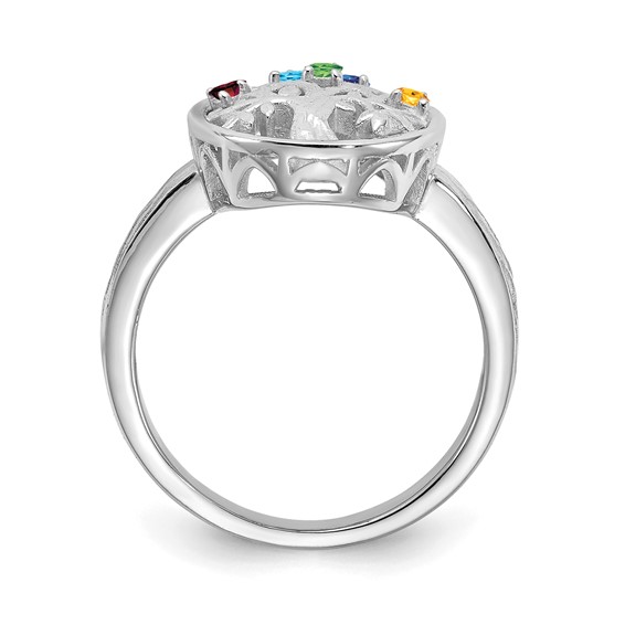 Sterling Silver Rhodium-plated Family Tree Ring with 5 Synthetic Birthstone