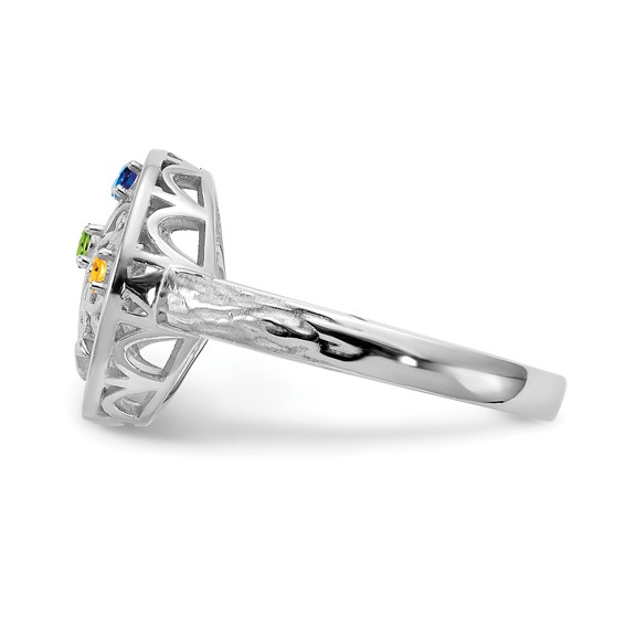 Sterling Silver Rhodium-plated Family Tree Ring with 5 Synthetic Birthstone