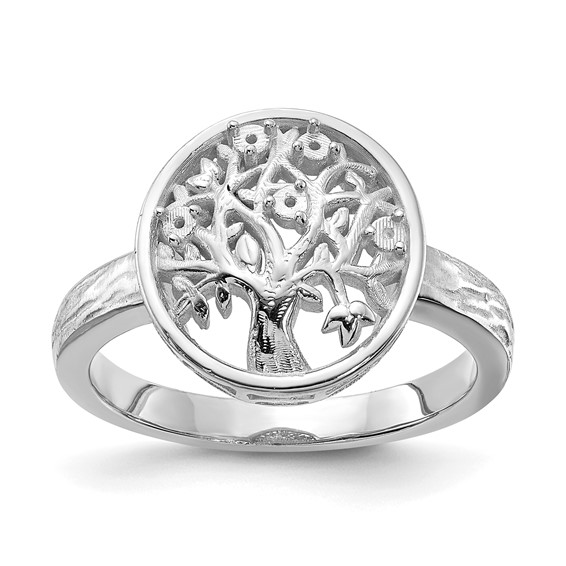 Sterling Silver Rhodium-plated Family Tree Ring with 5 Synthetic Birthstone