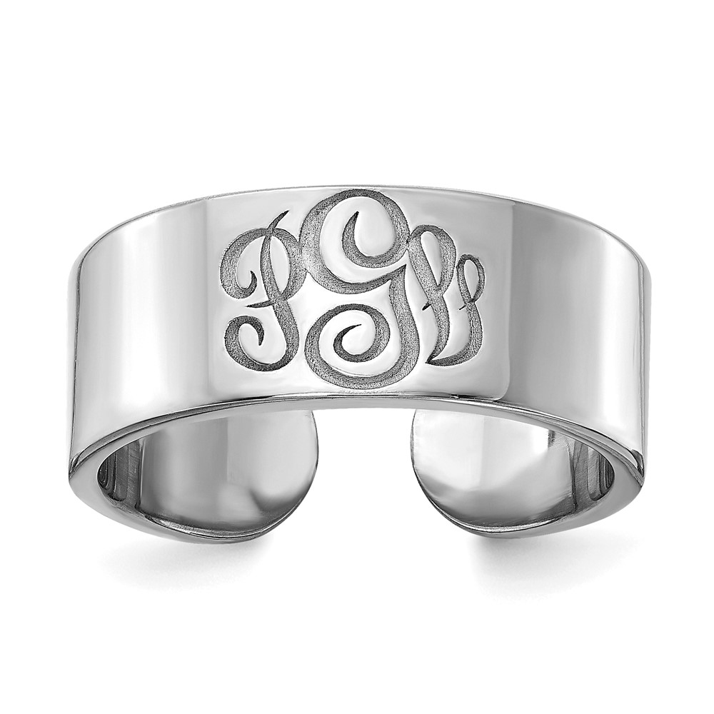 Sterling Silver/Rhodium-plated Polished Cigar Style Monogram Ring
