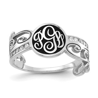 Monogram Diamond Ring with Enamel