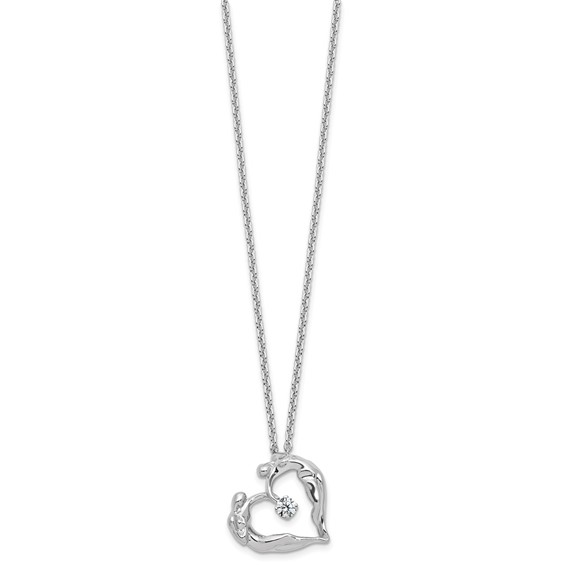 Sterling Silver Polished CZ Lovers Heart Necklace