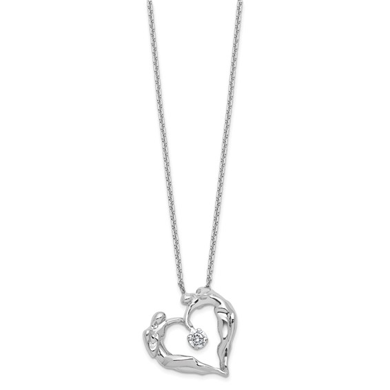 Sterling Silver Polished Large CZ Lovers Heart Necklace