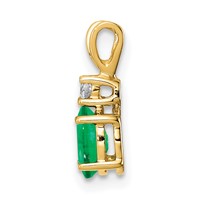 14K Yellow Gold 6x 4mm Oval Emerald and a Diamond Pendant view 2