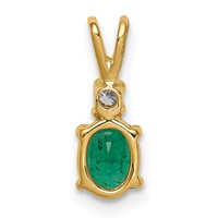 14K Yellow Gold 6x 4mm Oval Emerald and a Diamond Pendant view 4