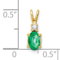 14K Yellow Gold 6x 4mm Oval Emerald and a Diamond Pendant view 3