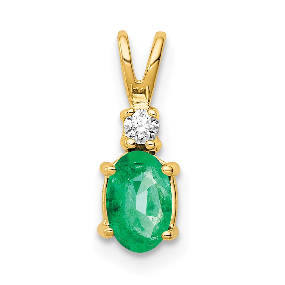 14K Yellow Gold 6x 4mm Oval Emerald and a Diamond Pendant