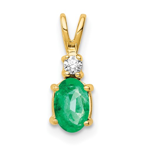 14K Yellow Gold 6x 4mm Oval Emerald and a Diamond Pendant