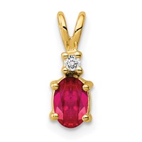 14K 6x4mm Oval Ruby and a Diamond Pendant view 1