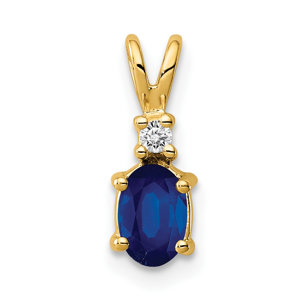 14K Yellow Gold 6x 4mm Oval Sapphire and AA Diamond Pendant