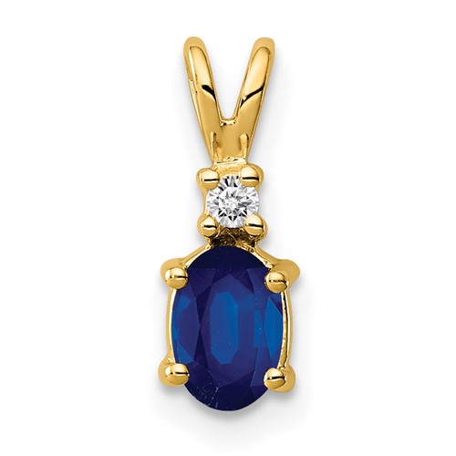 14K Yellow Gold 6x 4mm Oval Sapphire and AA Diamond Pendant