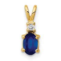 14K Yellow Gold 6x 4mm Oval Sapphire and VS Diamond Pendant view 1