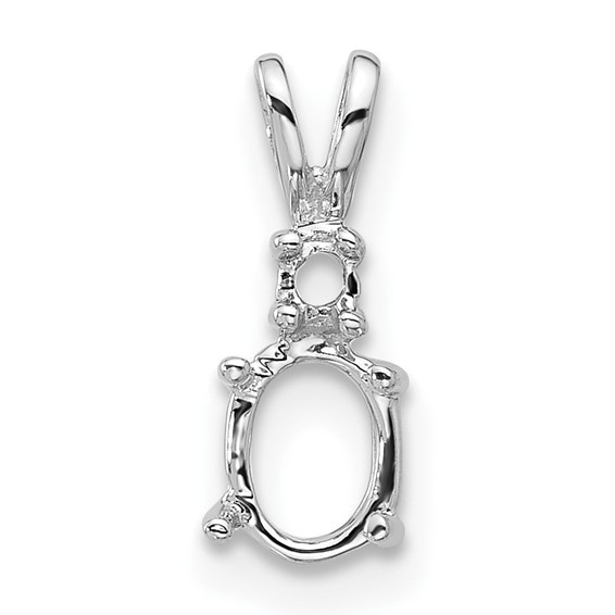 14k White Gold Diamond and 6x4mm Oval Pendant Mounting