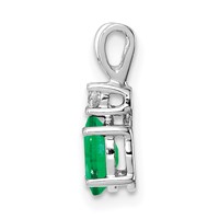 14K White Gold 6x4mm Oval Emerald and AA Diamond Pendant view 2
