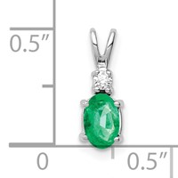 14K White Gold 6x4mm Oval Emerald and AA Diamond Pendant view 3