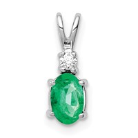 14K White Gold 6x4mm Oval Emerald and AA Diamond Pendant view 1