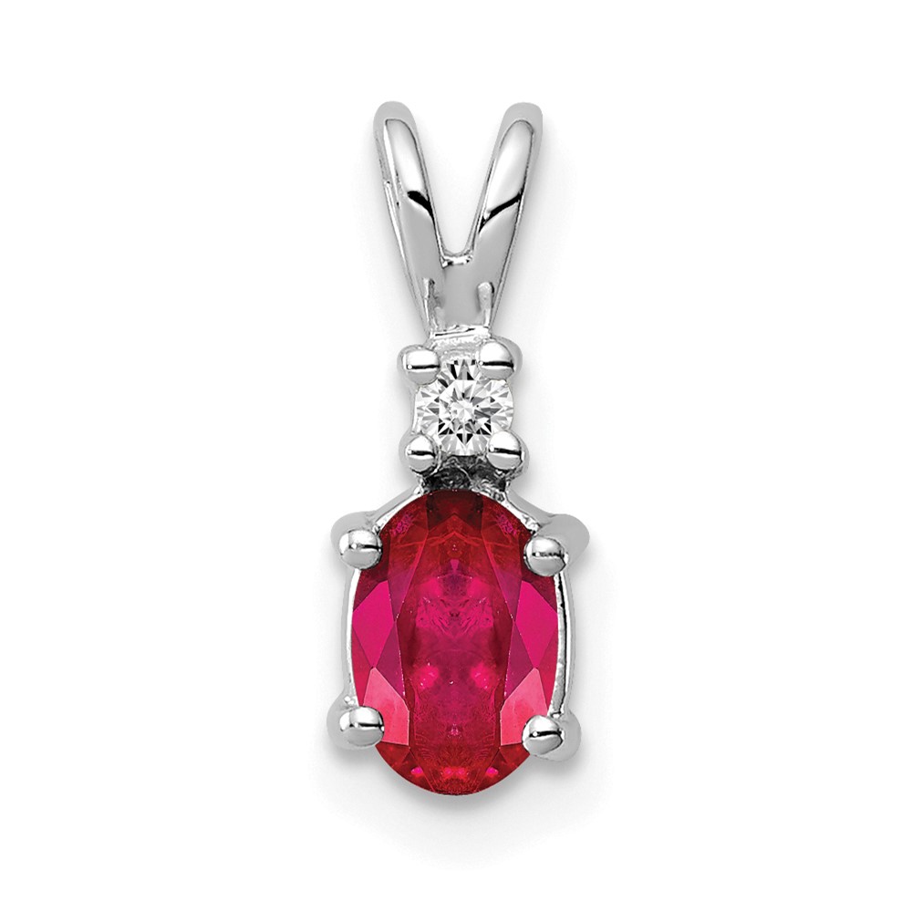 14K White Gold 6x4mm Oval Ruby and a Diamond Pendant