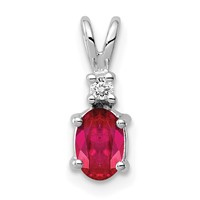 14K White Gold 6x4mm Oval Ruby and a Diamond Pendant view 1