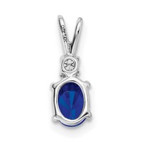 14K White Gold 6x 4mm Oval Sapphire and Aaa Diamond Pendant view 4