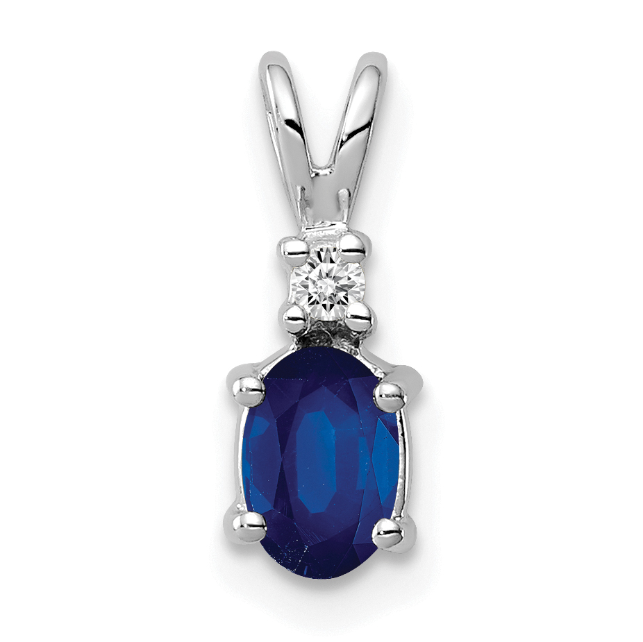 14k White Gold 6x4mm Oval Sapphire and AA Diamond Pendant (XP1003S/AA)