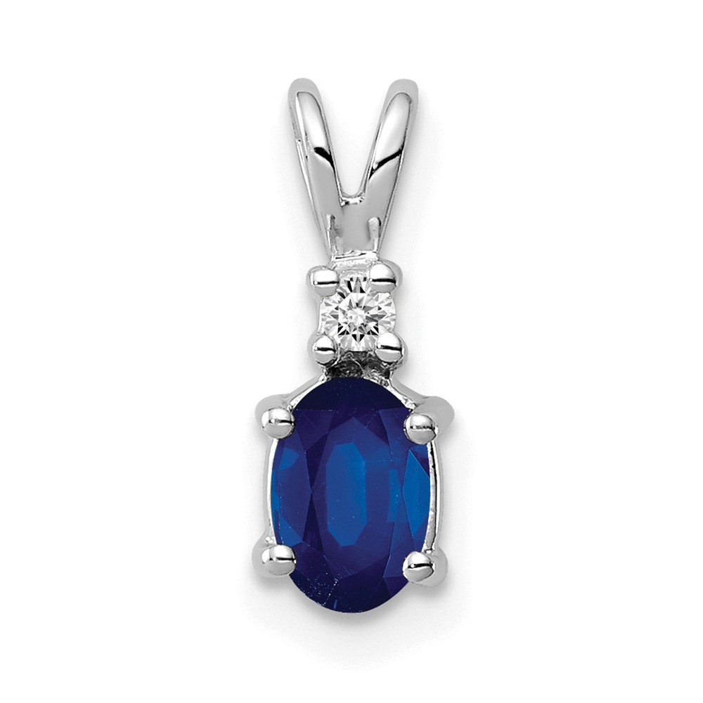 14k White Gold 6x4mm Oval Sapphire and AA Diamond Pendant (XP1003S/AA)