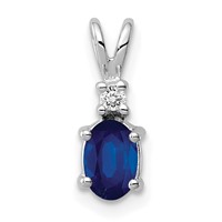 14K White Gold 6x 4mm Oval Sapphire and Aaa Diamond Pendant view 1