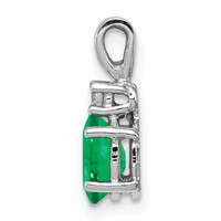 14K White Gold 7x5mm Oval Emerald and Aaa Diamond Pendant view 2