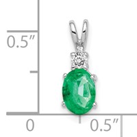 14K White Gold 7x5mm Oval Emerald and Aaa Diamond Pendant view 3