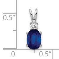 14K White Gold 7x 5mm Oval Sapphire and Aaa Diamond Pendant view 3