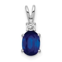 14K White Gold 7x 5mm Oval Sapphire and Aaa Diamond Pendant view 1