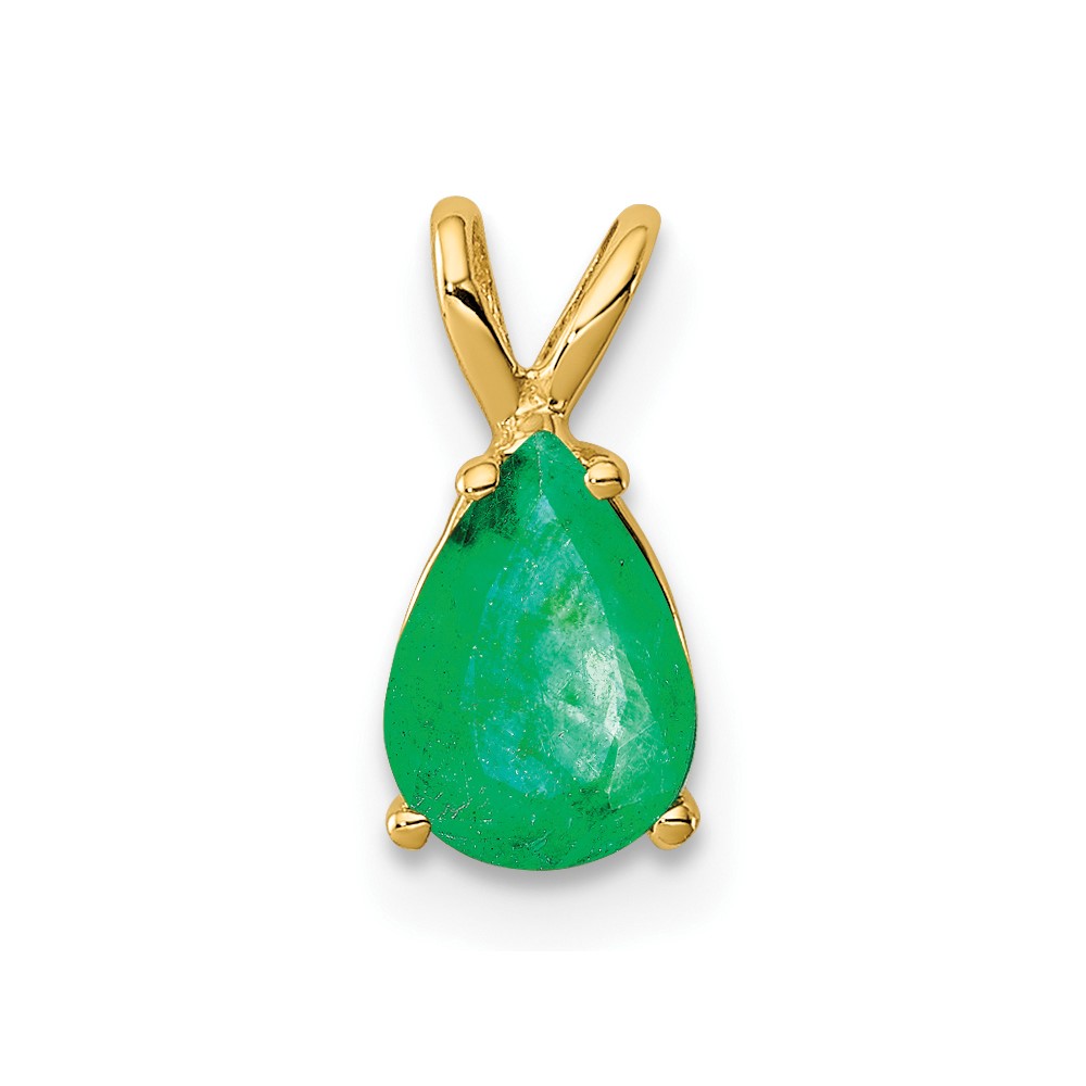 14K Yellow Gold 7x 5mm Pear Emerald Pendant