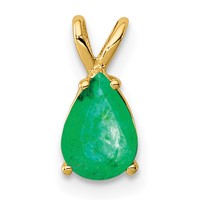 14K Yellow Gold 7x 5mm Pear Emerald Pendant view 1