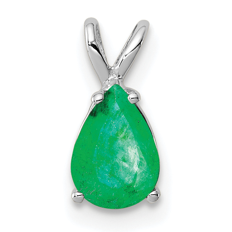 14k White Gold 7x5mm Pear Emerald Pendant (XP1011E)