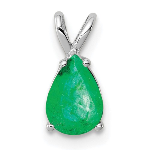 14K White Gold 7x 5mm Pear Emerald Pendant