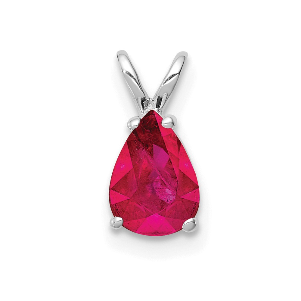 14K White Gold 7x5mm Pear Ruby Pendant