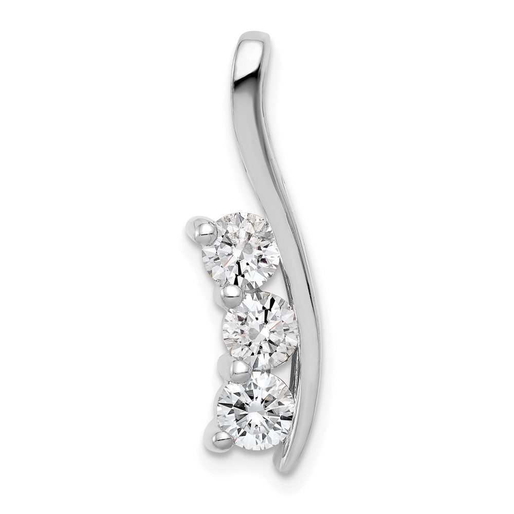 14K White Gold Complete 7 8 Carat Three-Stone Aaa Diamond Curved Bar Chain Slide